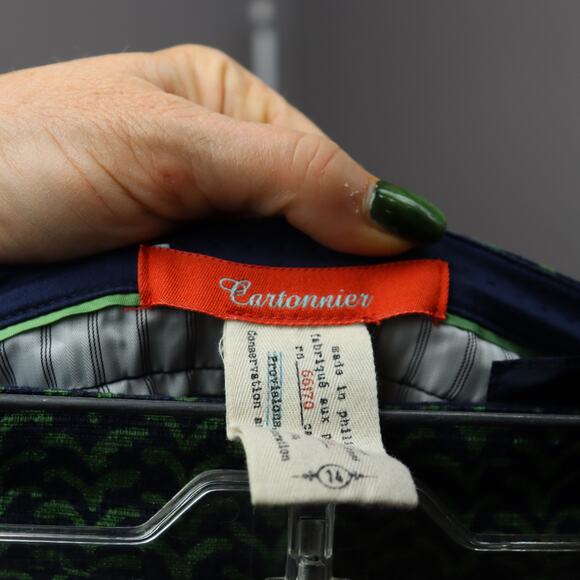 Cartonnier Slim Ankle Pants Navy Green Geometric Print Size 14 - Picture 3 of 3